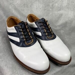 ECCO Men's Golf Shoes White Navy Leather Spikes Size 41 HYDROMAX
